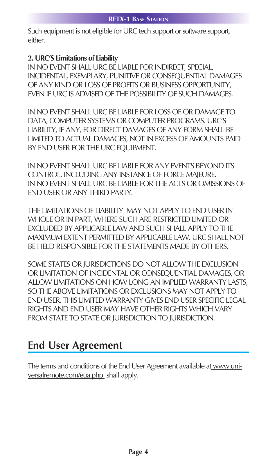 End user agreement | Universal Remote Control (URS) RFTX-1 User Manual | Page 8 / 10