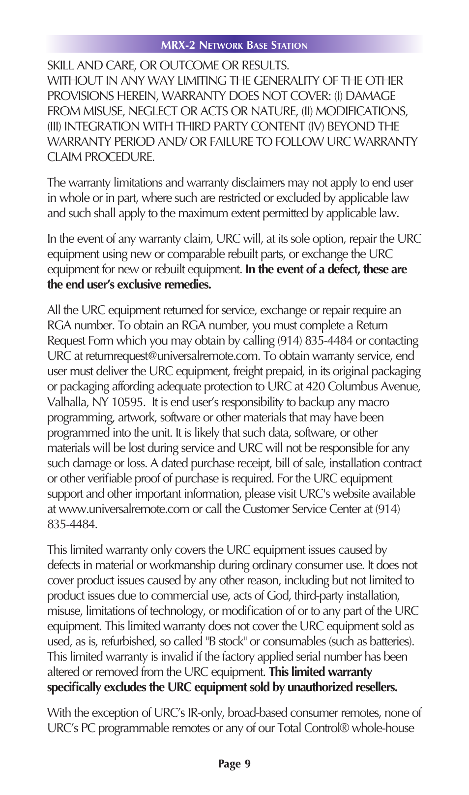 Universal Remote Control (URS) MRX-2 User Manual | Page 12 / 20