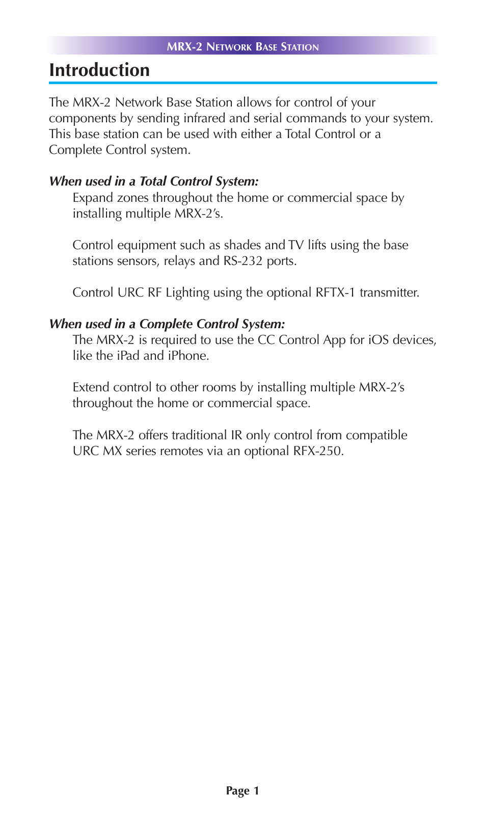 Introduction | Universal Remote Control (URS) MRX-2 User Manual | Page 4 / 20