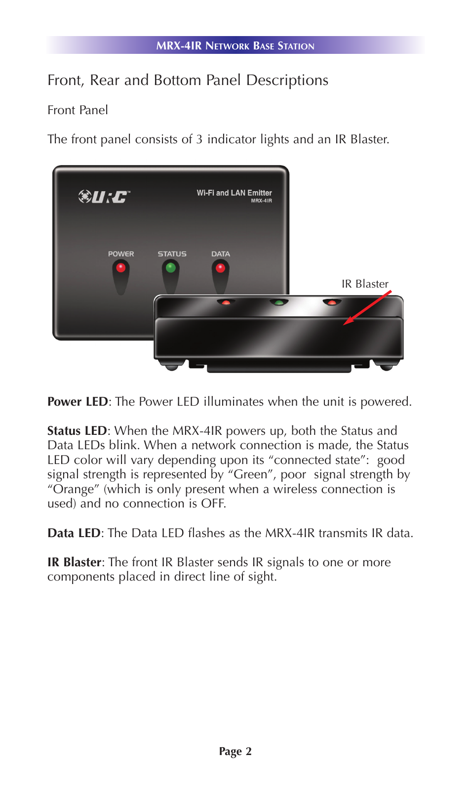 Front, rear and bottom panel descriptions | Universal Remote Control (URS) MRX-4IR User Manual | Page 5 / 20