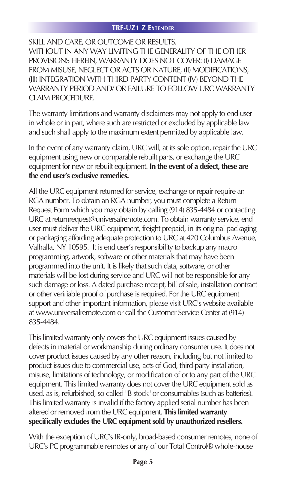 Universal Remote Control (URS) TRF-UZ1 User Manual | Page 8 / 17