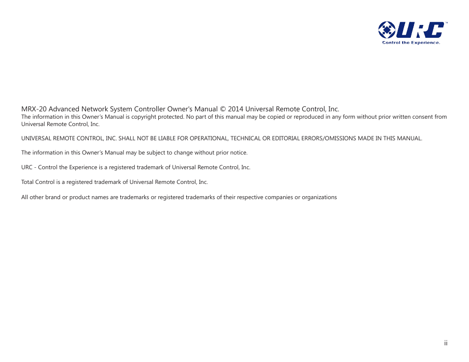Universal Remote Control (URS) MRX-20 User Manual | Page 2 / 45