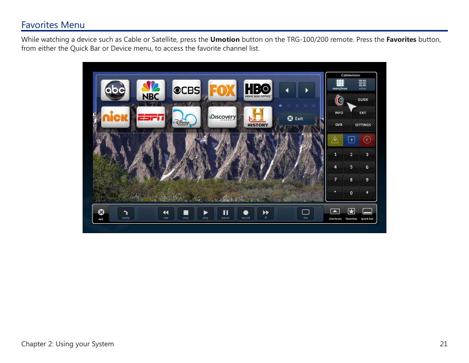 Favorites menu | Universal Remote Control (URS) MRX-20 User Manual | Page 25 / 45