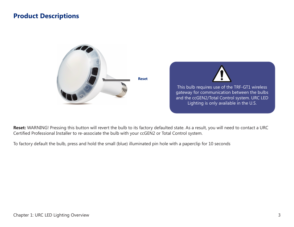 Product descriptions, Specifications | Universal Remote Control (URS) BR30 User Manual | Page 7 / 13