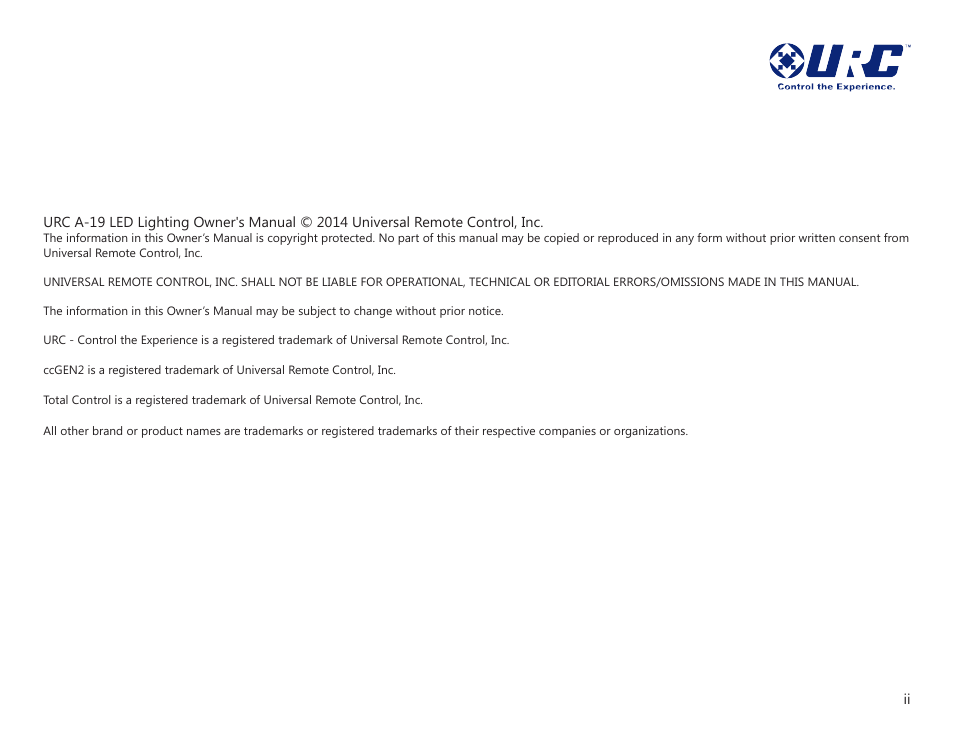 Universal Remote Control (URS) A19 User Manual | Page 2 / 13