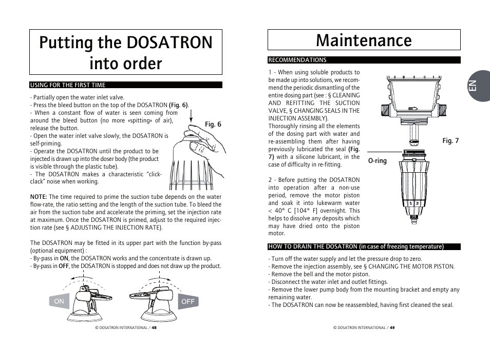 Maintenance, Putting the dosatron into order | Vetter Accessories Tents User Manual | Page 26 / 101