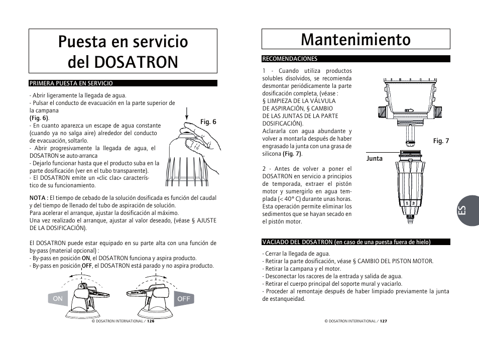 Puesta en servicio del dosatron, Mantenimiento | Vetter Accessories Tents User Manual | Page 65 / 101