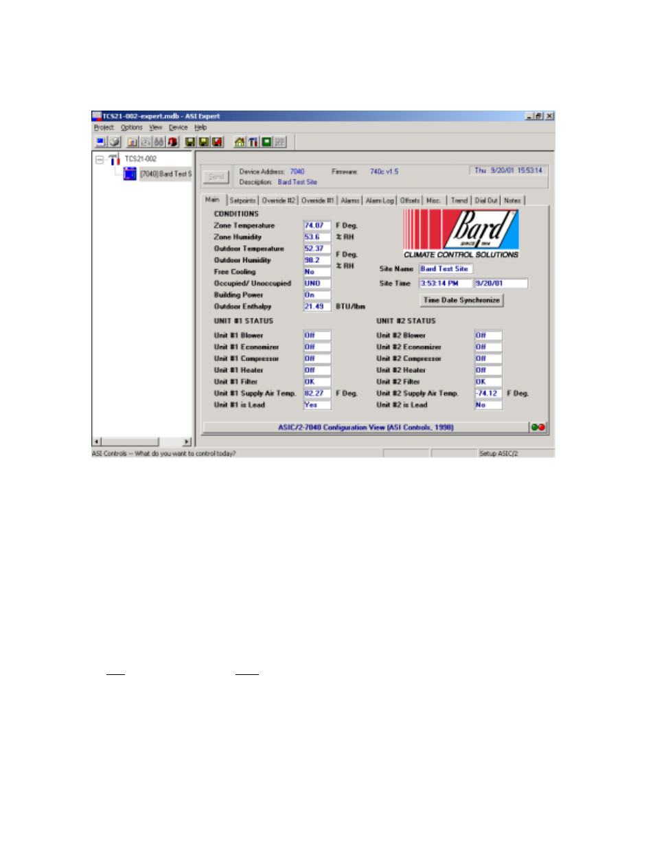 1 main screen tab, 1 conditions, Main screen tab | Bard TCS22-***-003 User Manual | Page 66 / 95