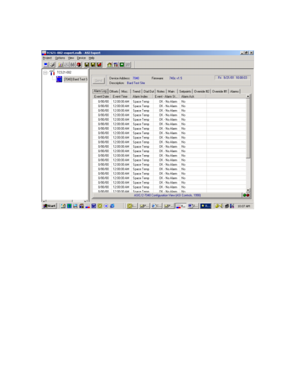 5 alarm log tab, Alarm log tab | Bard TCS22-***-003 User Manual | Page 80 / 95