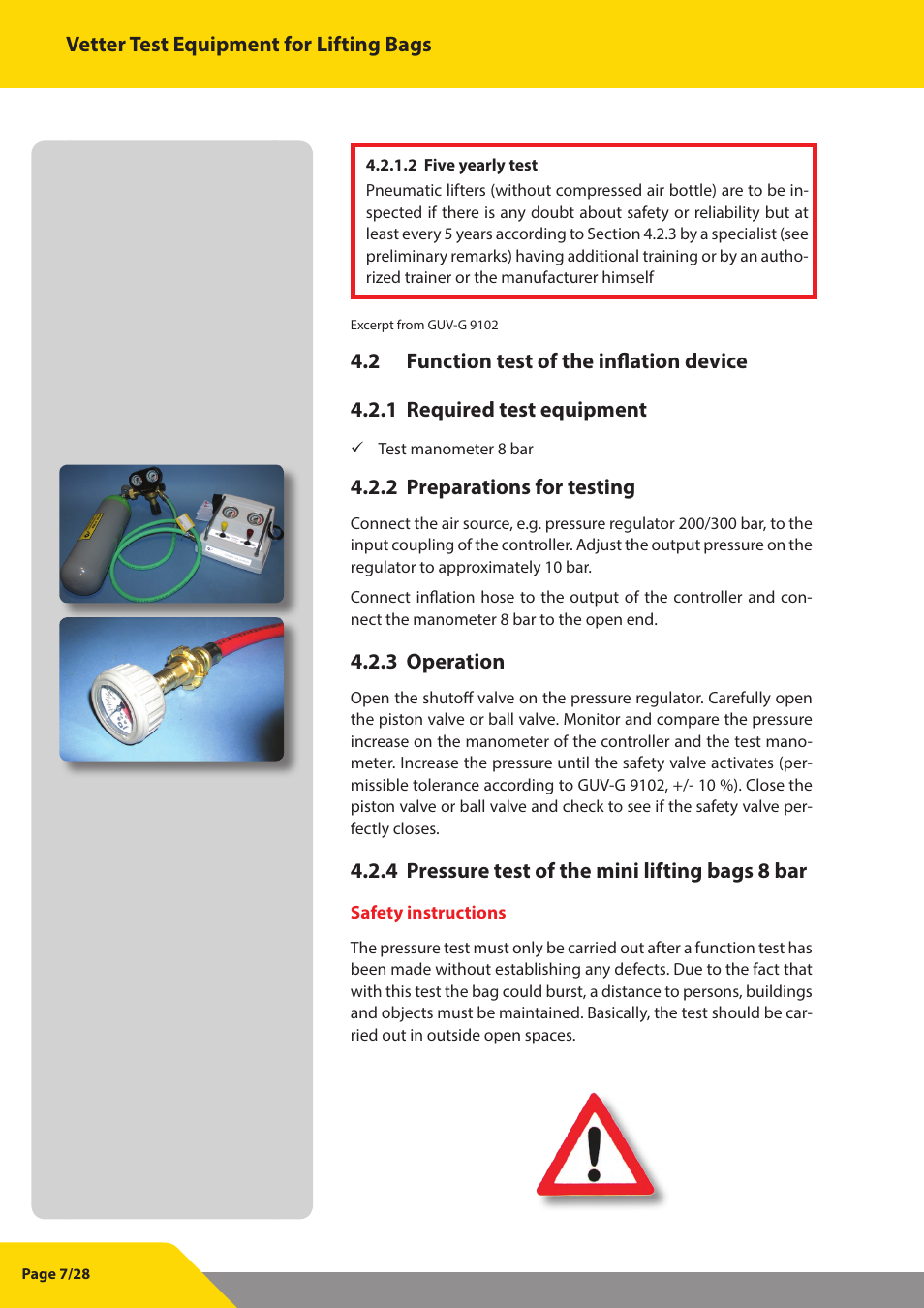 Vetter Lifting bags 1 bar (14.5 psi) Test Equipment User Manual | Page 8 / 29