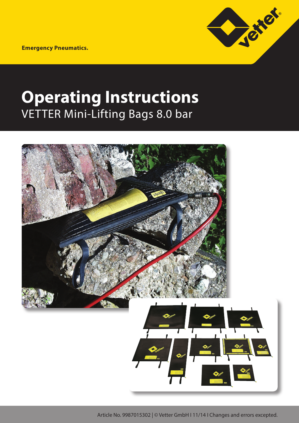 Vetter Mini Lifting bags 8 bar (116 psi) User Manual | 20 pages