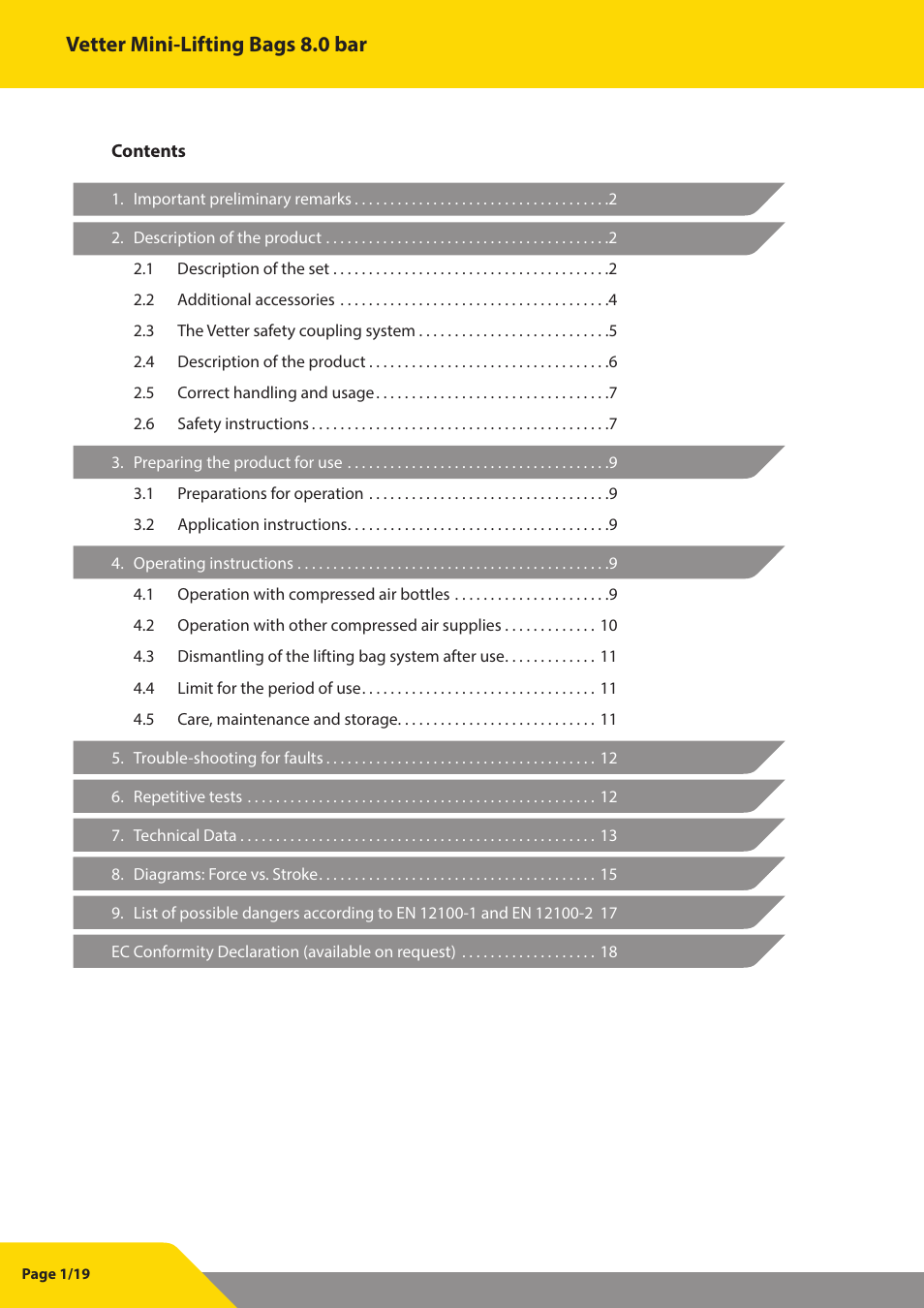 Vetter mini-lifting bags 8.0 bar | Vetter Mini Lifting bags 8 bar (116 psi) User Manual | Page 2 / 20
