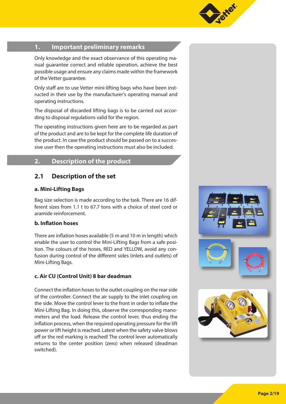 Vetter Mini Lifting bags 8 bar (116 psi) User Manual | Page 3 / 20