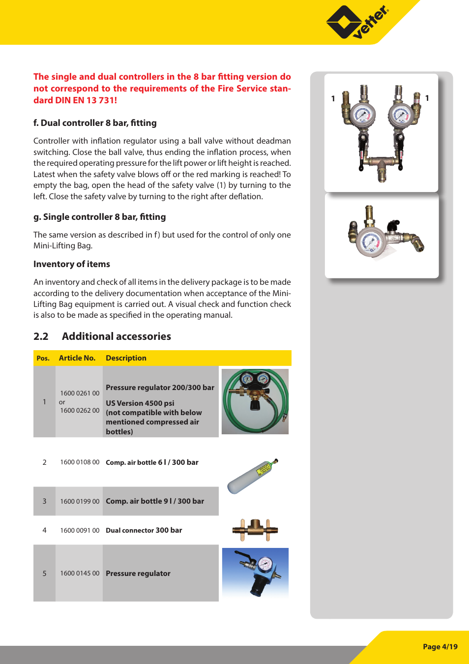 2 additional accessories | Vetter Mini Lifting bags 8 bar (116 psi) User Manual | Page 5 / 20