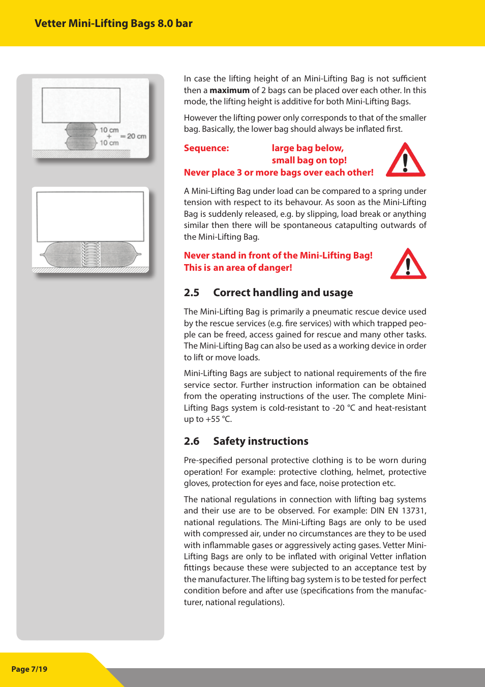 Vetter Mini Lifting bags 8 bar (116 psi) User Manual | Page 8 / 20