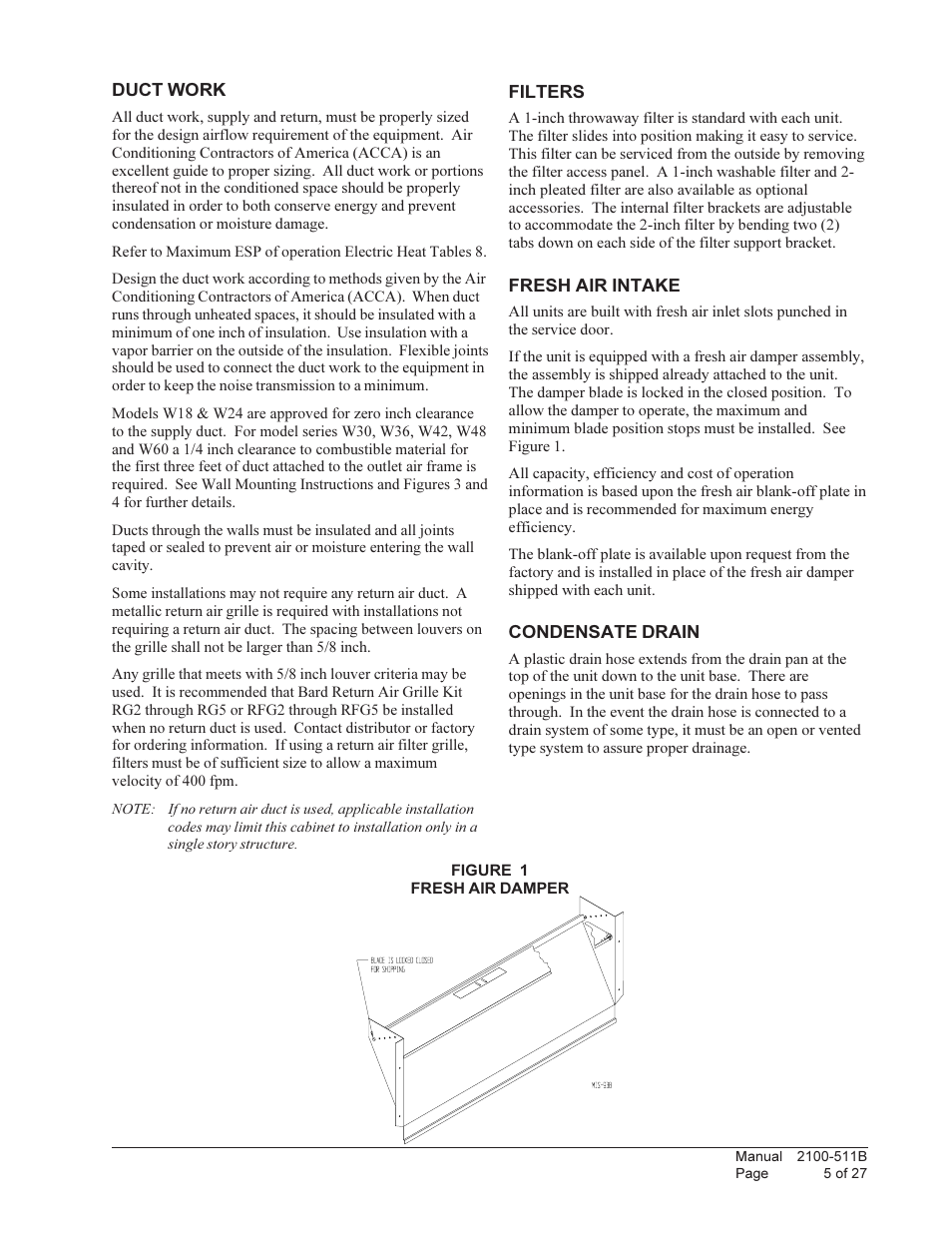 Bard WALL MOUNTED PACKAGE HEAT PUMPS W36H1 User Manual | Page 5 / 27