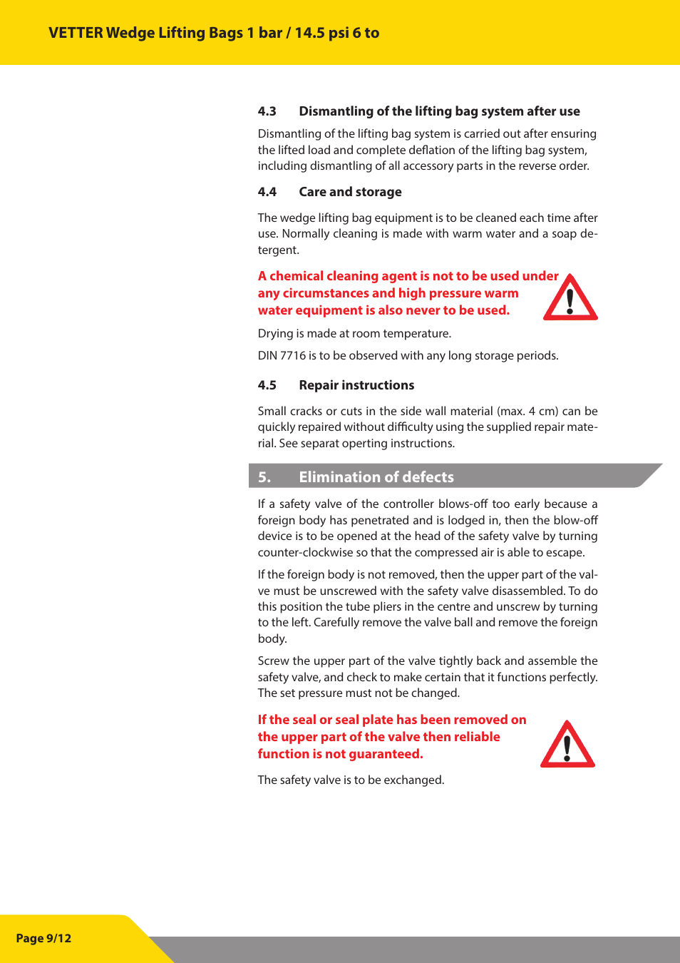 Vetter Wedge Lifting bags User Manual | Page 10 / 13