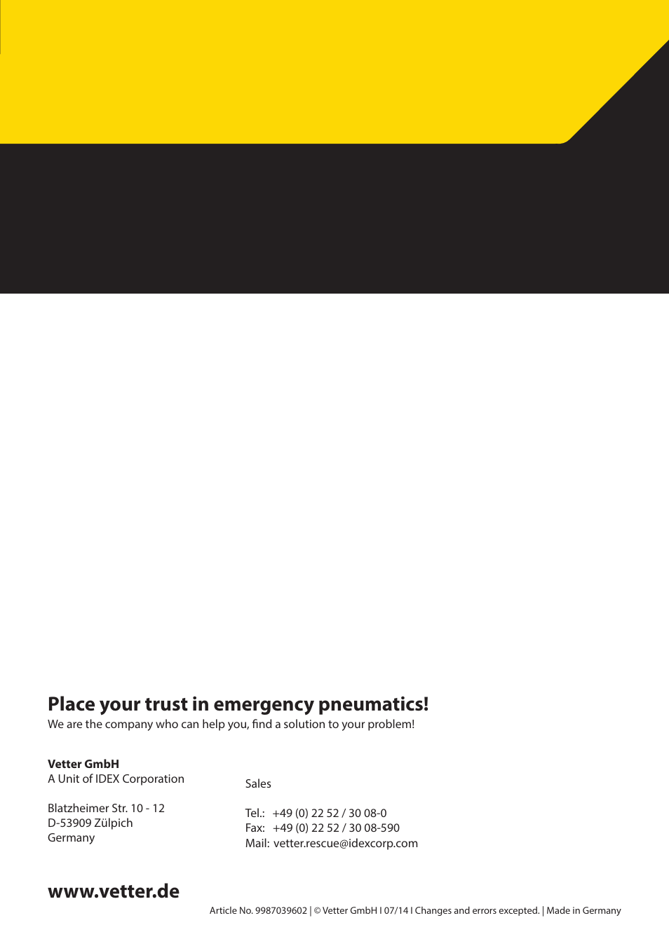 Place your trust in emergency pneumatics | Vetter Wedge Lifting bags User Manual | Page 13 / 13