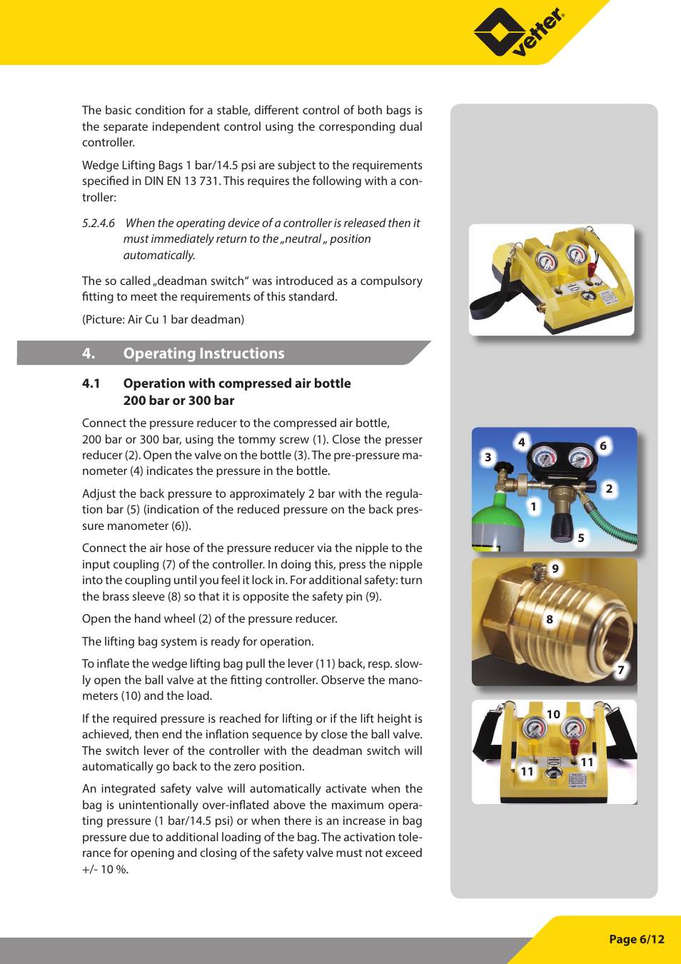 Operating instructions | Vetter Wedge Lifting bags User Manual | Page 7 / 13