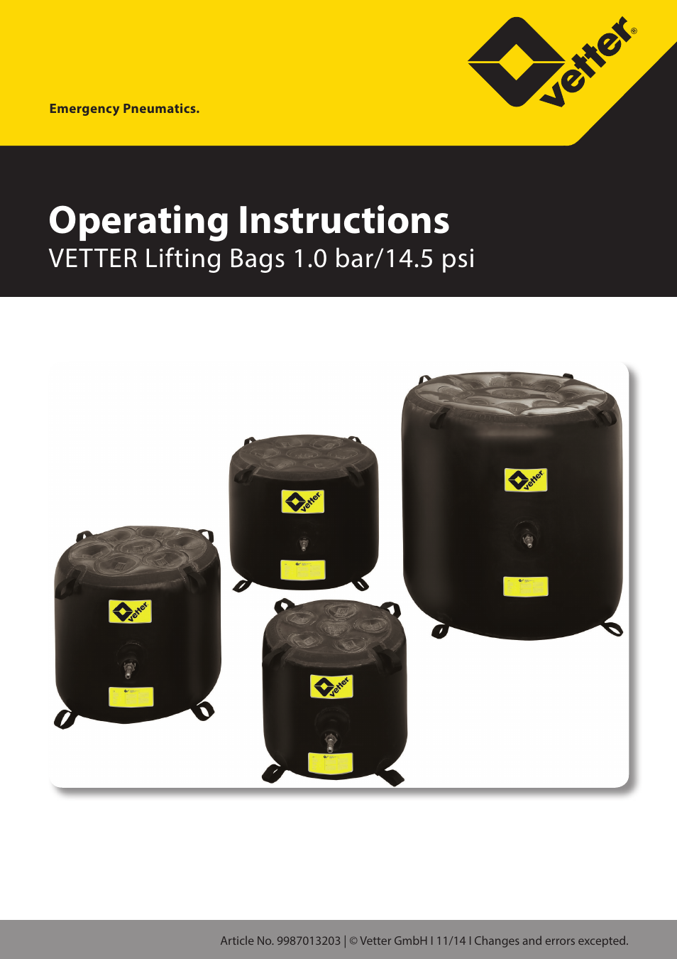 Vetter Lifting bags 1 bar (14.5 psi) User Manual | 16 pages