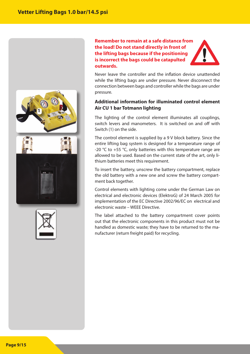 Vetter Lifting bags 1 bar (14.5 psi) User Manual | Page 10 / 16