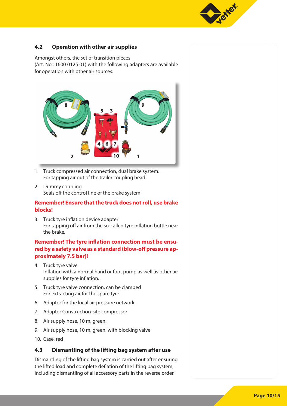 Vetter Lifting bags 1 bar (14.5 psi) User Manual | Page 11 / 16