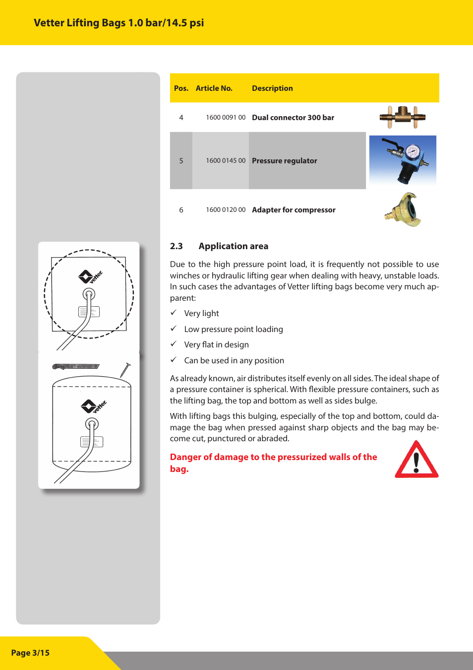 Vetter Lifting bags 1 bar (14.5 psi) User Manual | Page 4 / 16