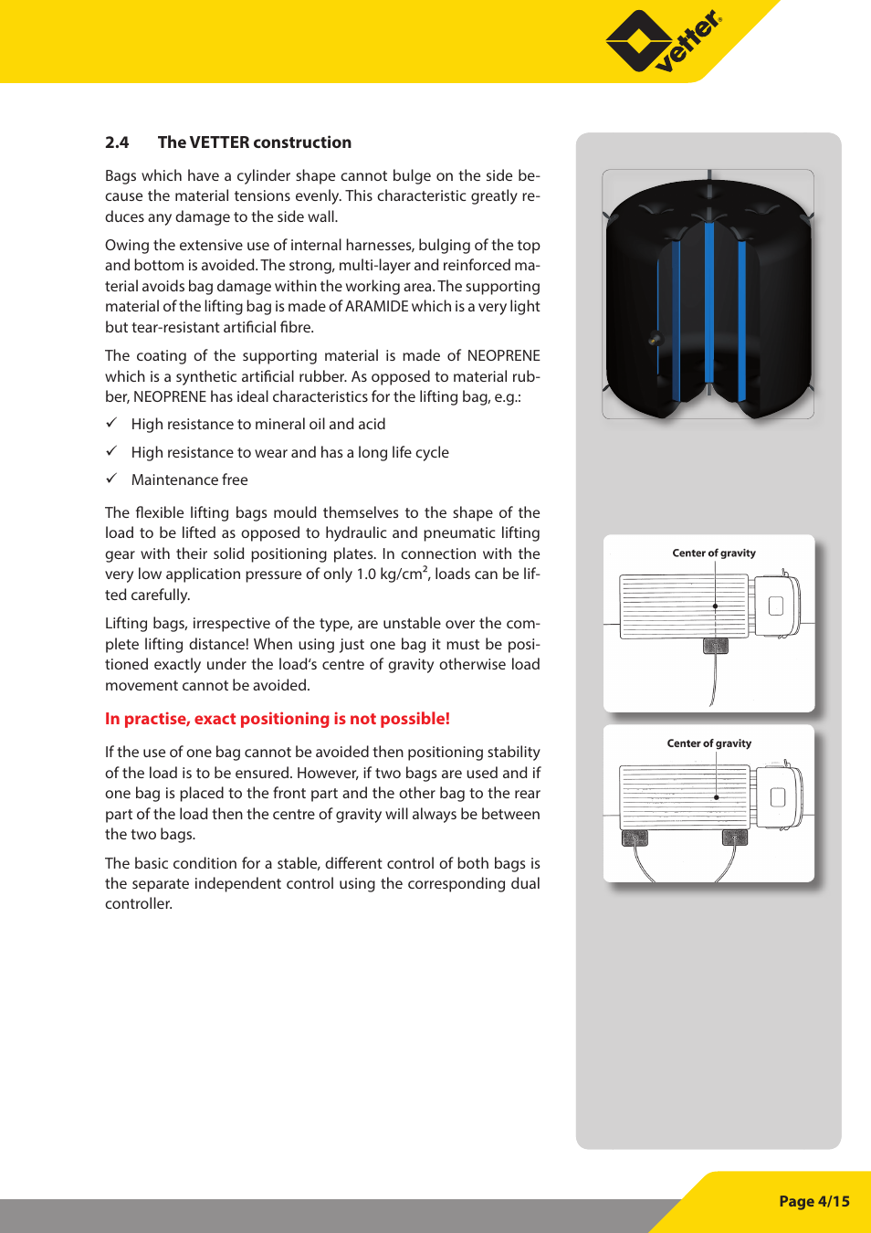 Vetter Lifting bags 1 bar (14.5 psi) User Manual | Page 5 / 16