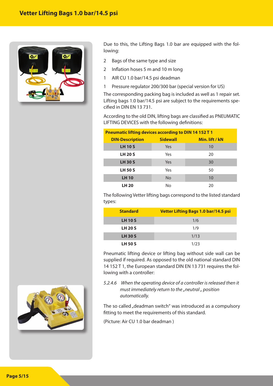 Vetter Lifting bags 1 bar (14.5 psi) User Manual | Page 6 / 16