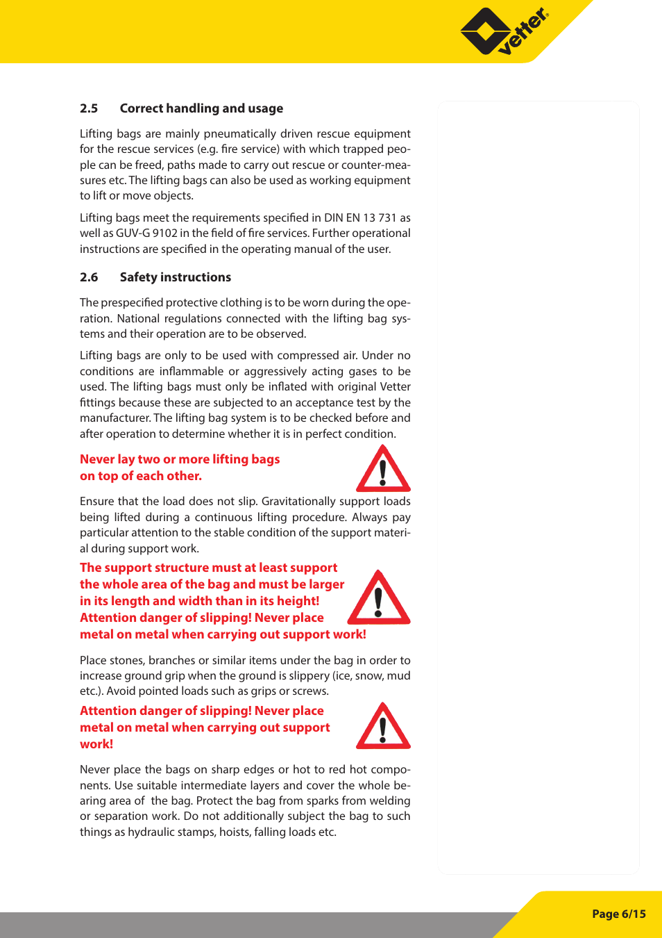 Vetter Lifting bags 1 bar (14.5 psi) User Manual | Page 7 / 16