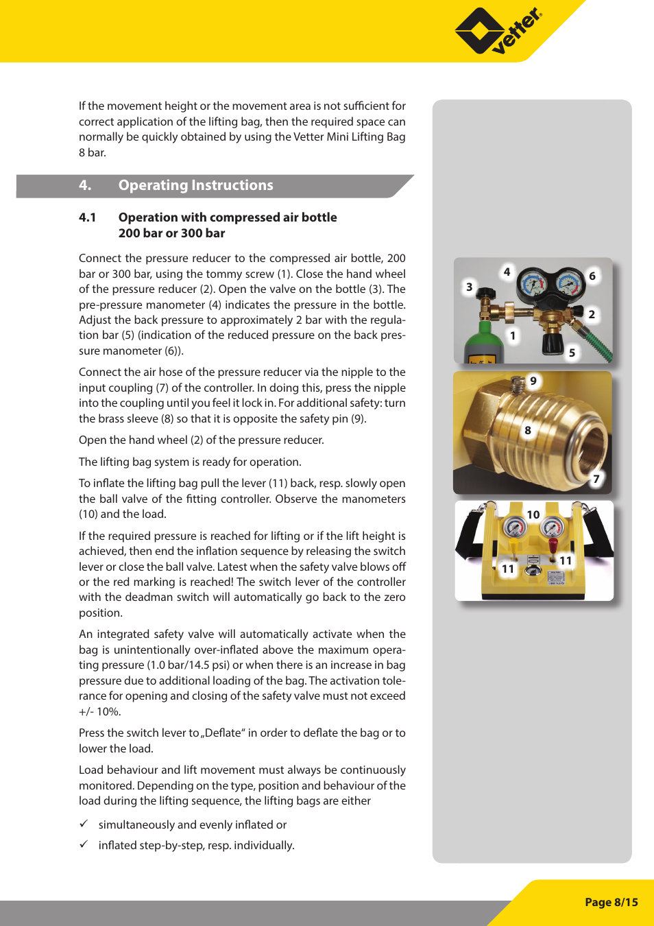 Operating instructions | Vetter Lifting bags 1 bar (14.5 psi) User Manual | Page 9 / 16