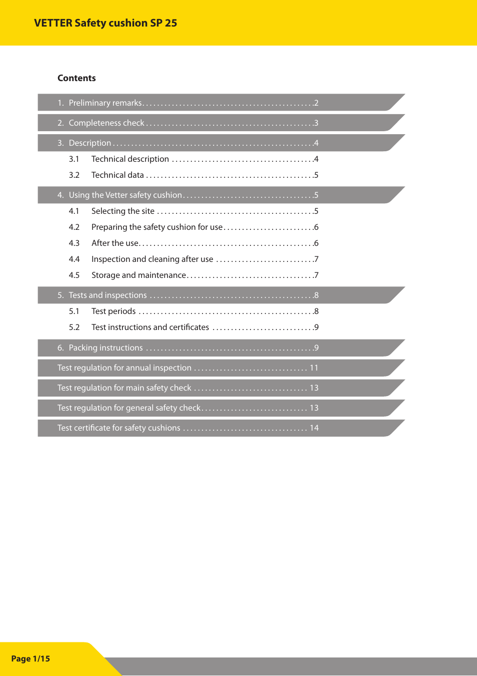 Vetter safety cushion sp 25 | Vetter SP 25 User Manual | Page 2 / 16