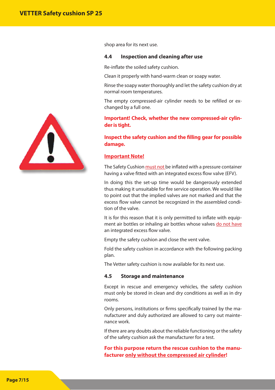 Vetter safety cushion sp 25 | Vetter SP 25 User Manual | Page 8 / 16