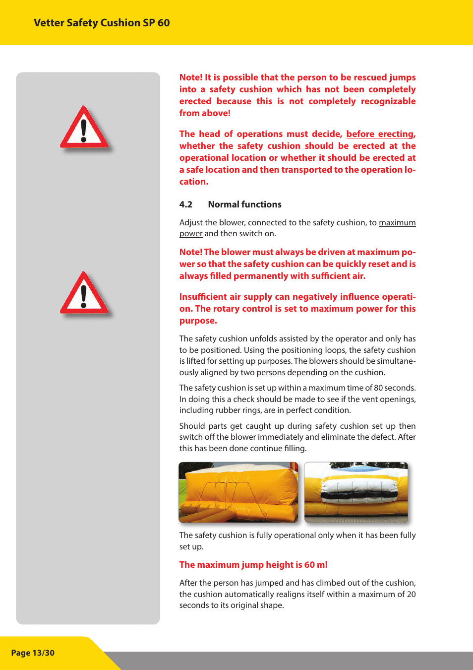 Vetter safety cushion sp 60 | Vetter SP 60 User Manual | Page 14 / 31