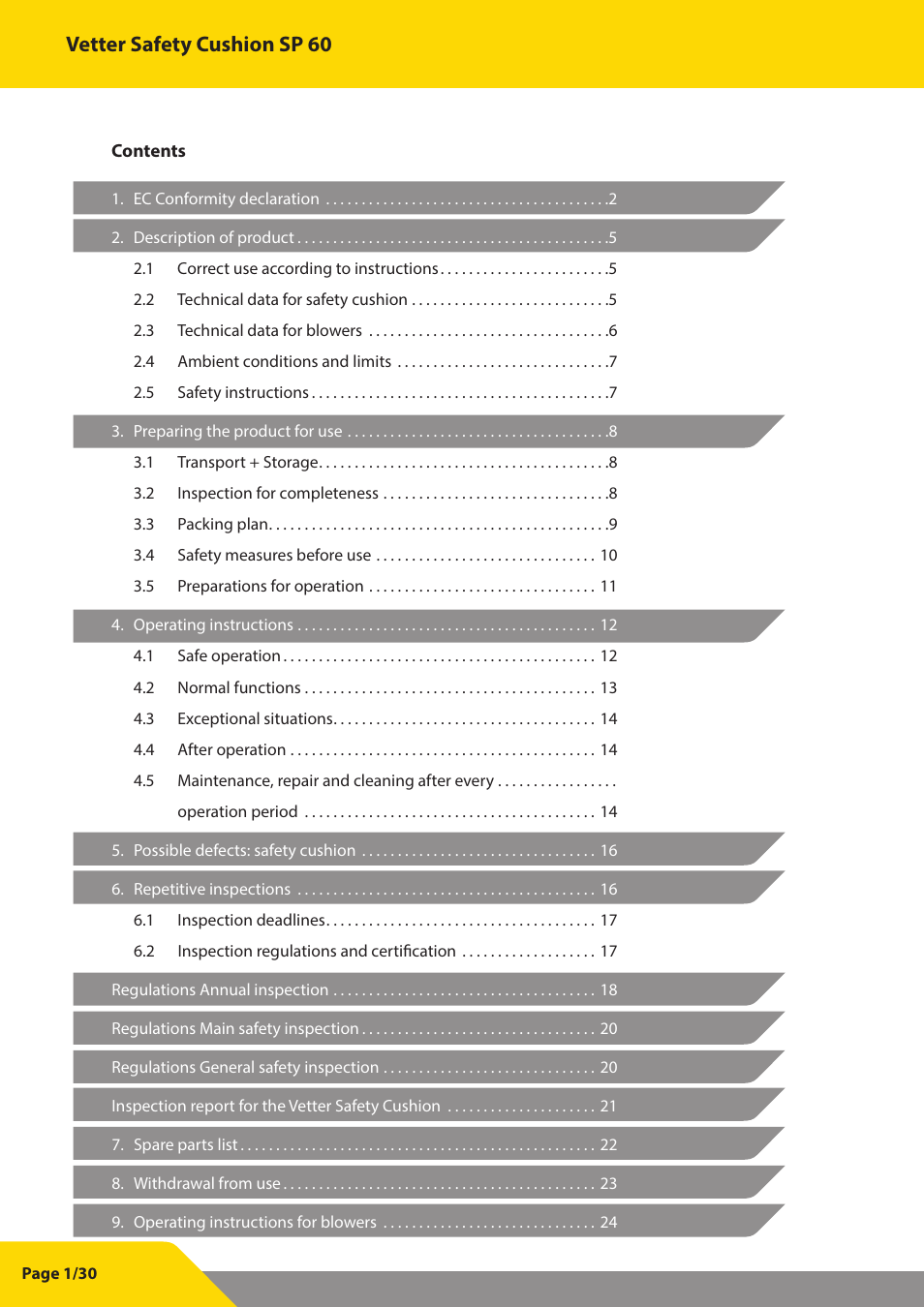 Vetter safety cushion sp 60 | Vetter SP 60 User Manual | Page 2 / 31
