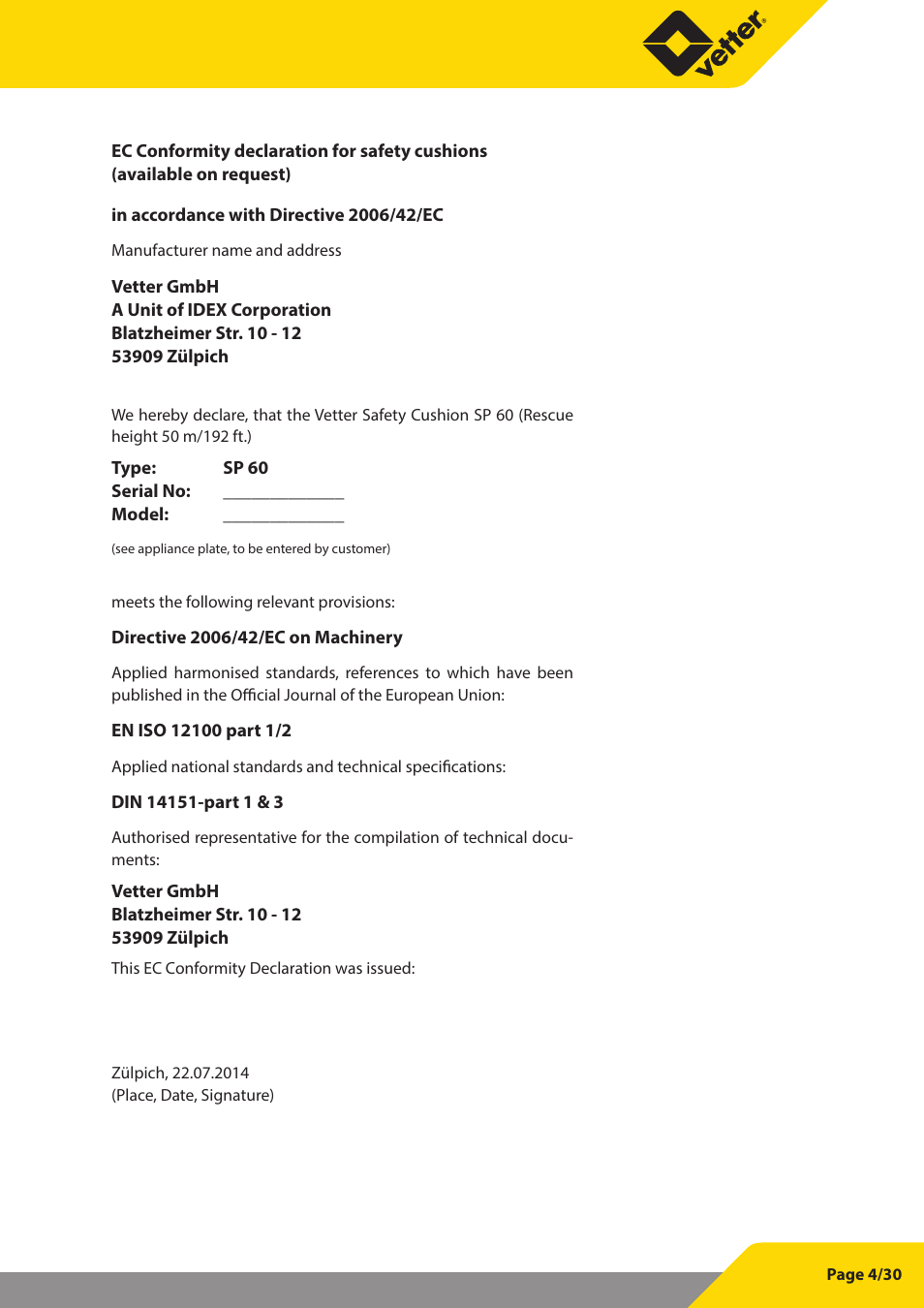 Vetter SP 60 User Manual | Page 5 / 31