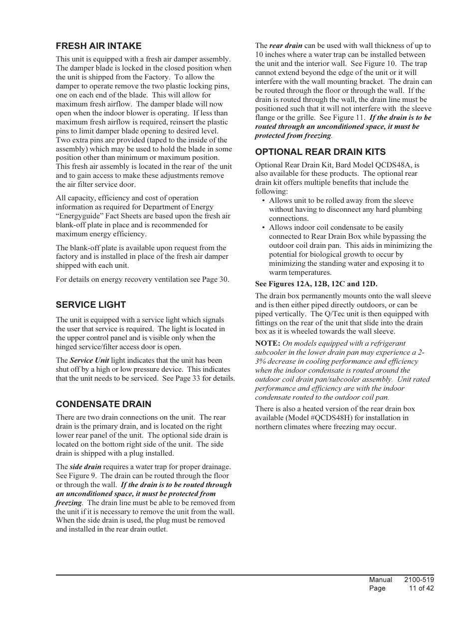 Bard QTEC SERIES PACKAGED HEAT PUMP Q30H1 User Manual | Page 11 / 42