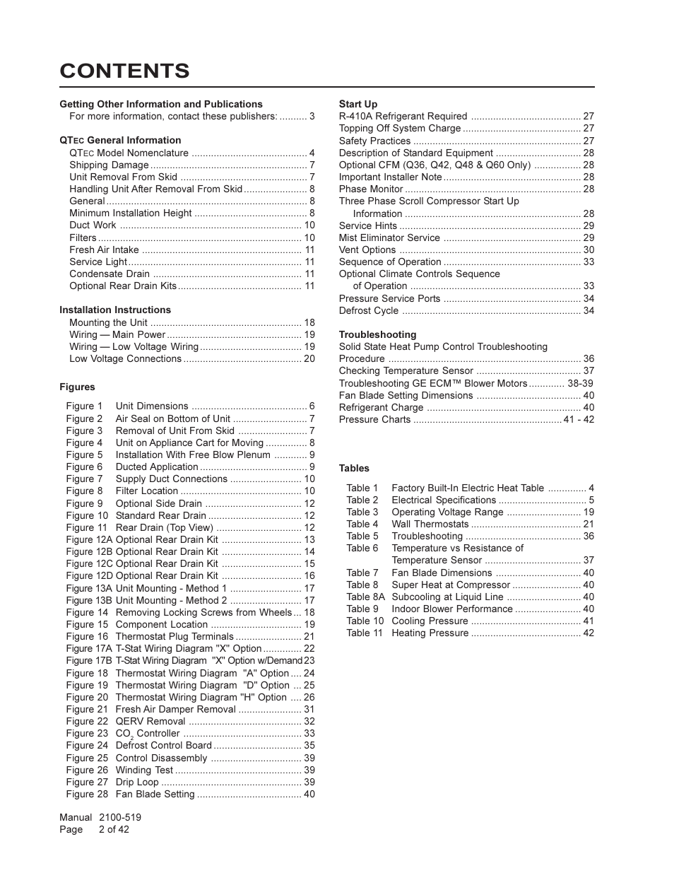 Bard QTEC SERIES PACKAGED HEAT PUMP Q30H1 User Manual | Page 2 / 42