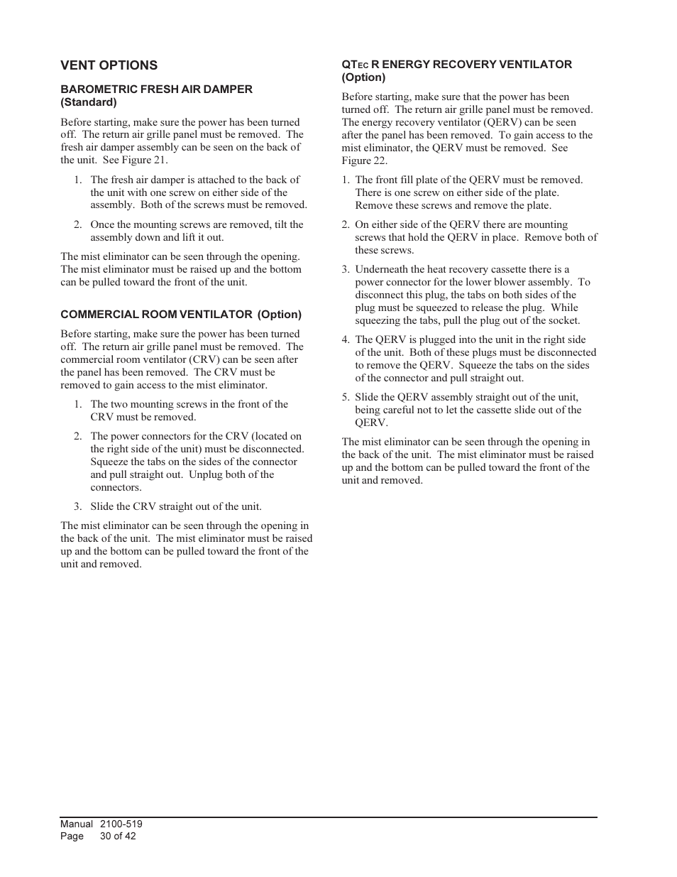 Bard QTEC SERIES PACKAGED HEAT PUMP Q30H1 User Manual | Page 30 / 42
