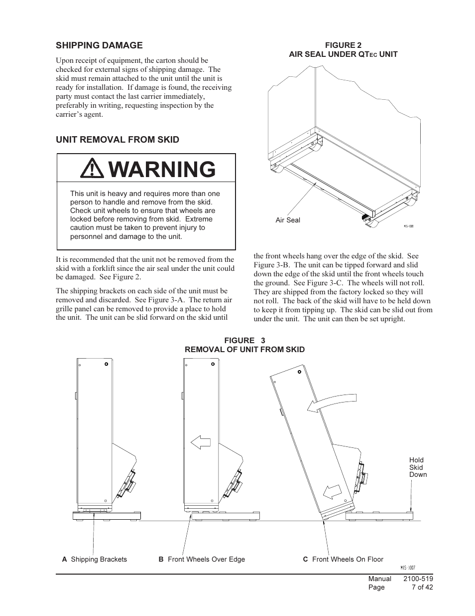 Warning | Bard QTEC SERIES PACKAGED HEAT PUMP Q30H1 User Manual | Page 7 / 42