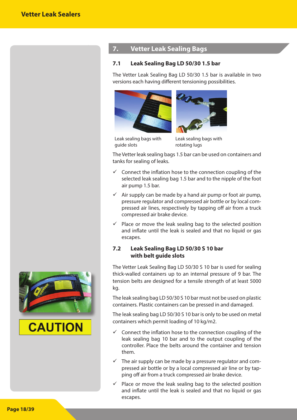 Vetter leak sealers, Vetter leak sealing bags | Vetter Leak sealers User Manual | Page 18 / 39