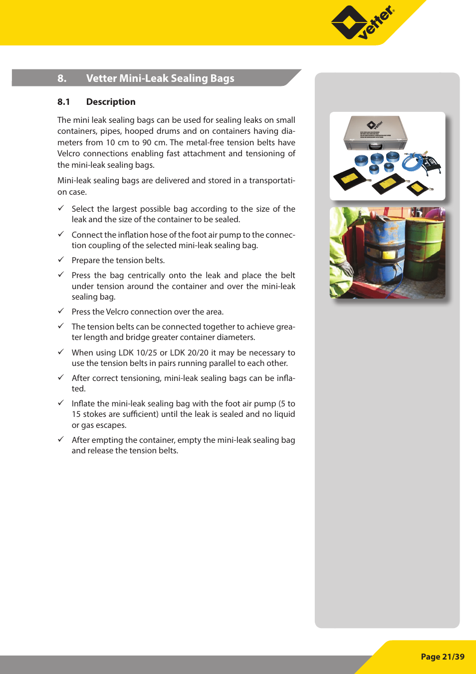 Vetter mini-leak sealing bags | Vetter Leak sealers User Manual | Page 21 / 39
