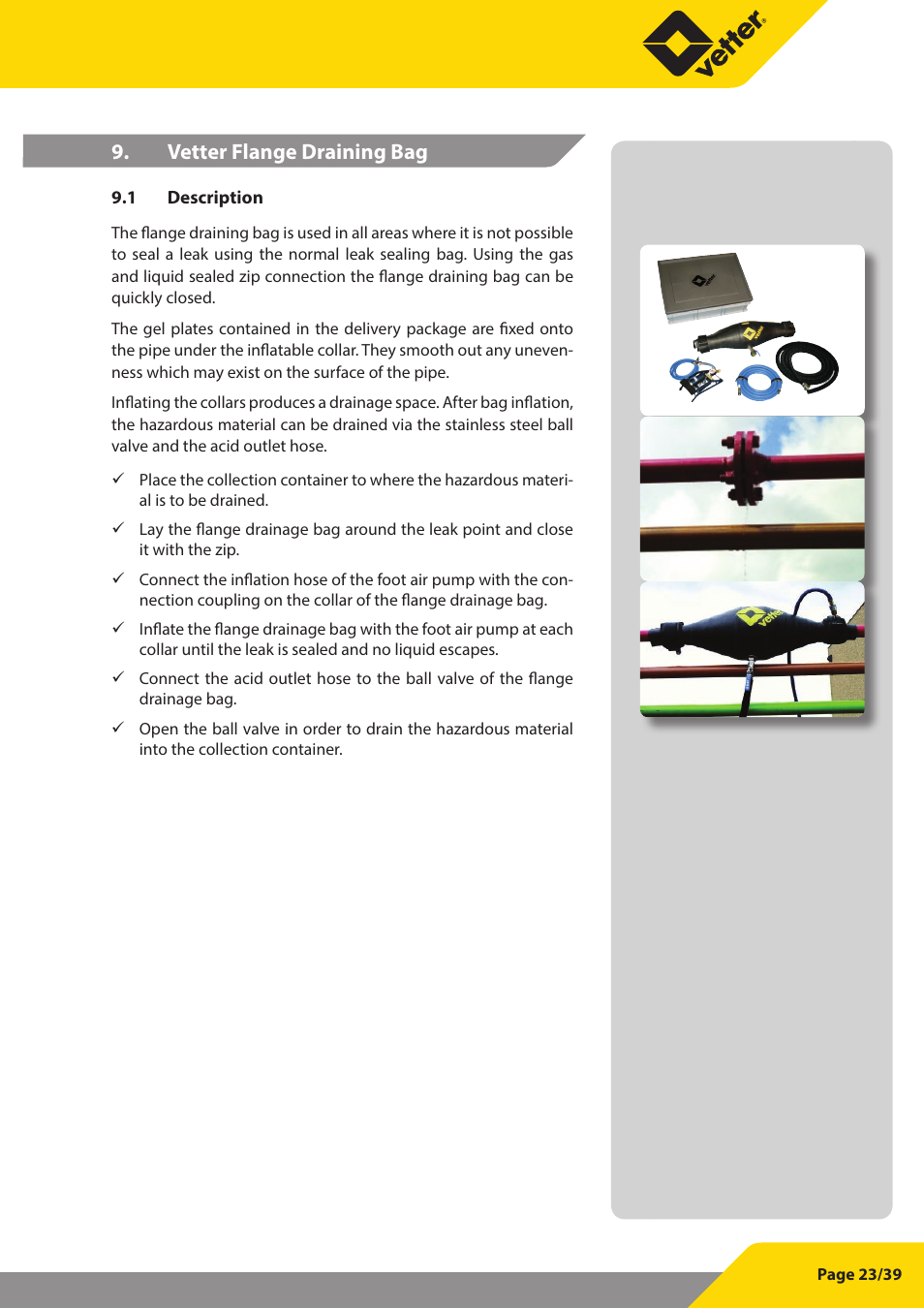 Vetter flange draining bag | Vetter Leak sealers User Manual | Page 23 / 39