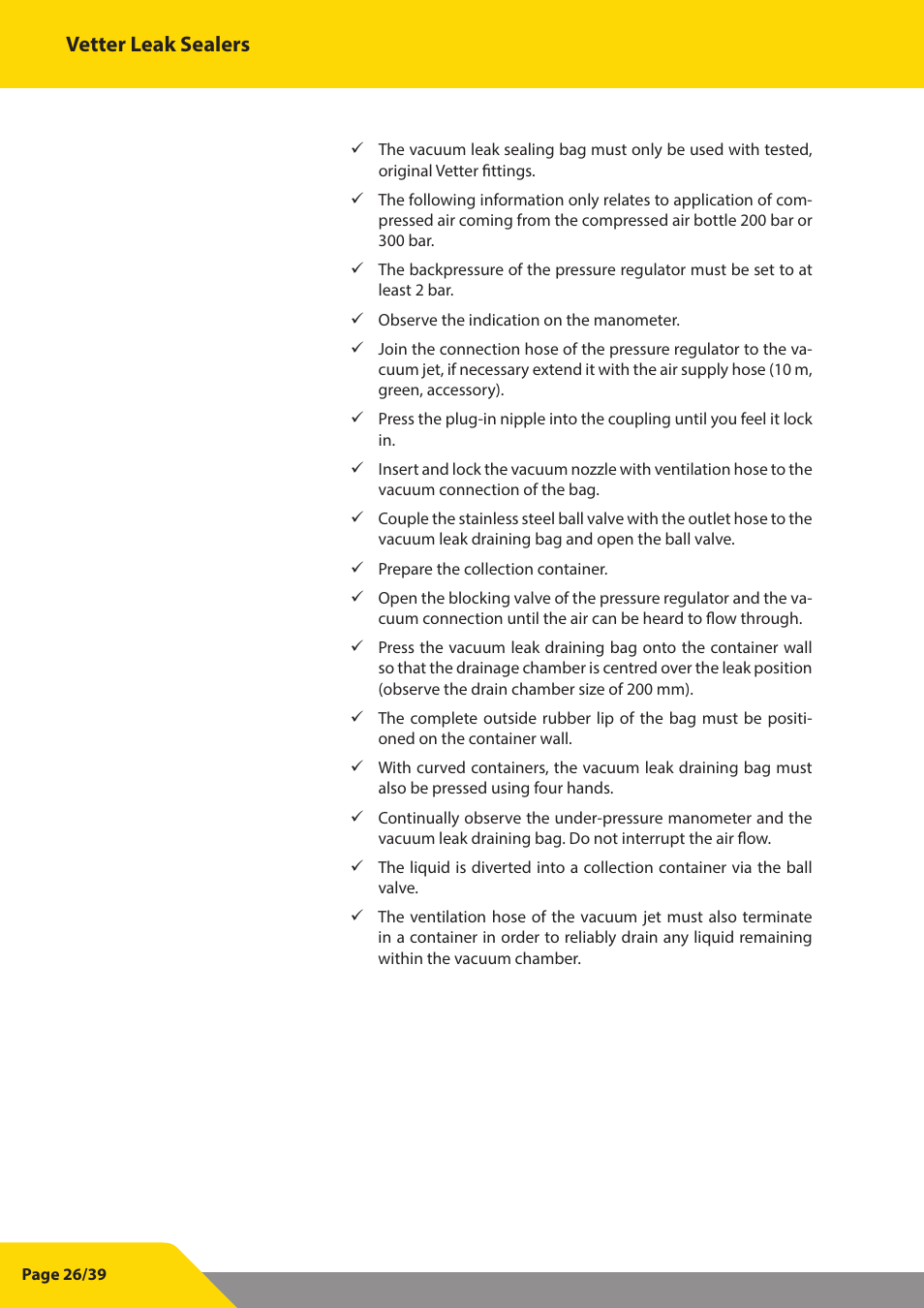 Vetter leak sealers | Vetter Leak sealers User Manual | Page 26 / 39