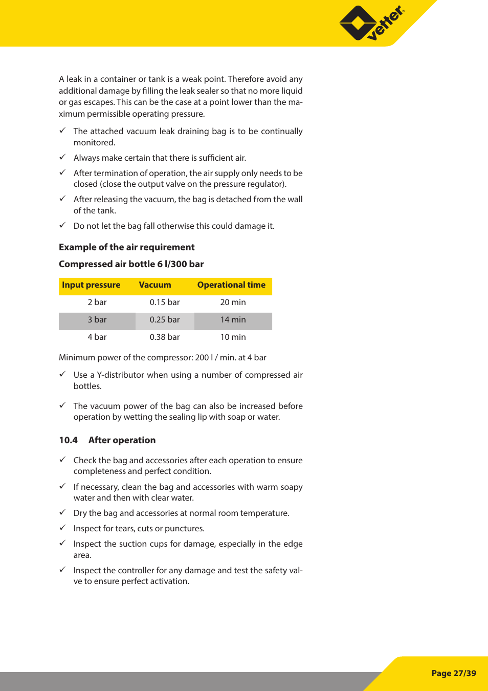 Vetter Leak sealers User Manual | Page 27 / 39