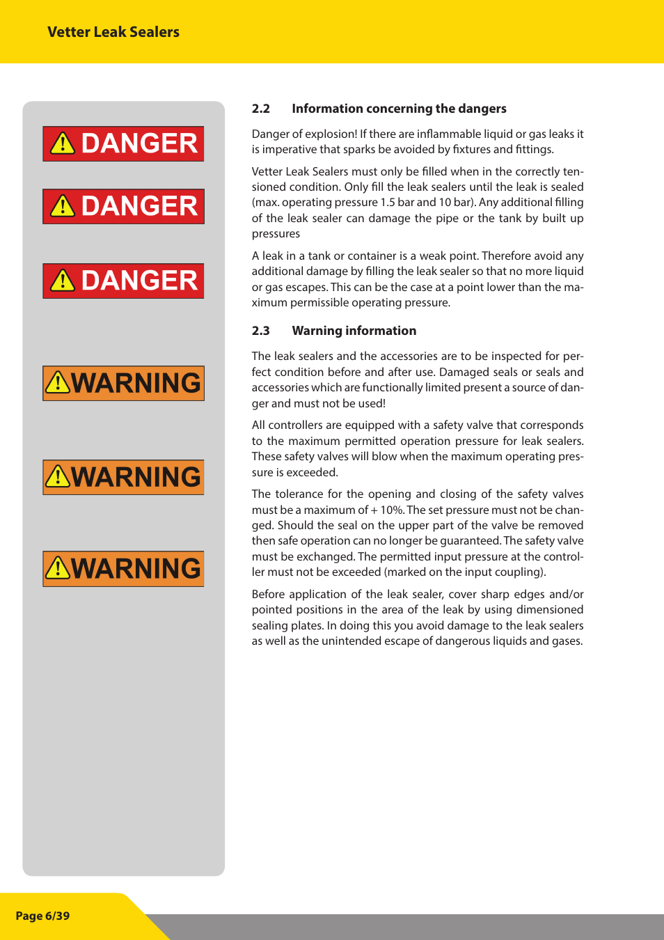 Vetter Leak sealers User Manual | Page 6 / 39