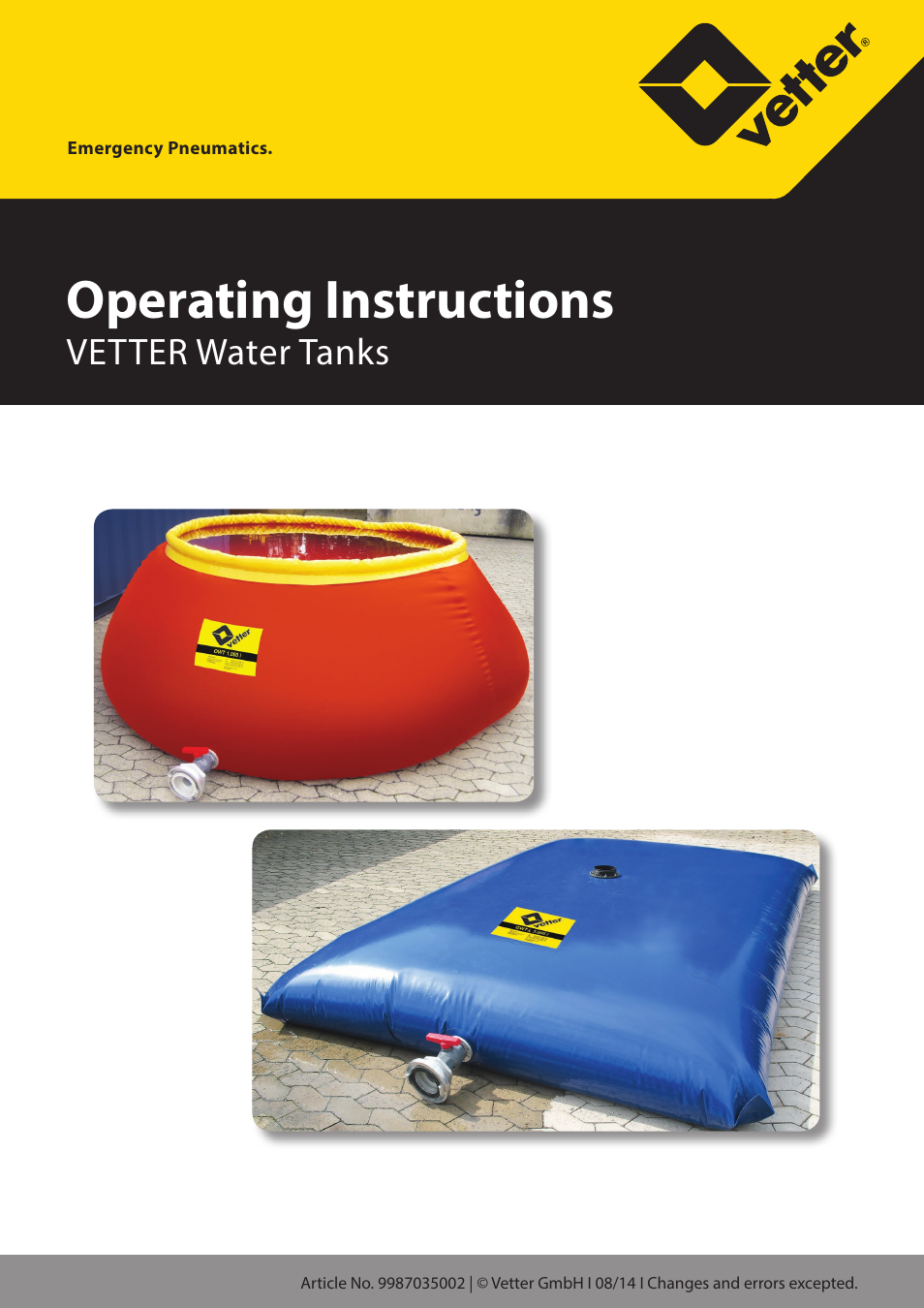 Vetter Water tanks User Manual | 7 pages