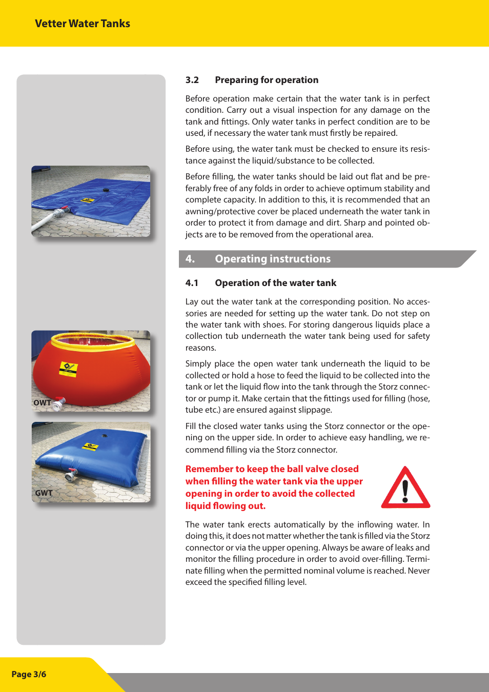 Vetter Water tanks User Manual | Page 4 / 7