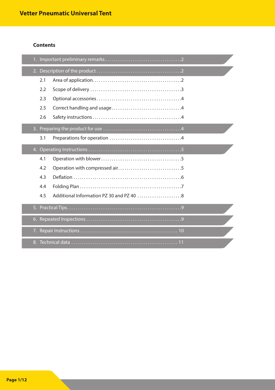 Vetter pneumatic universal tent | Vetter Universal tents User Manual | Page 2 / 13