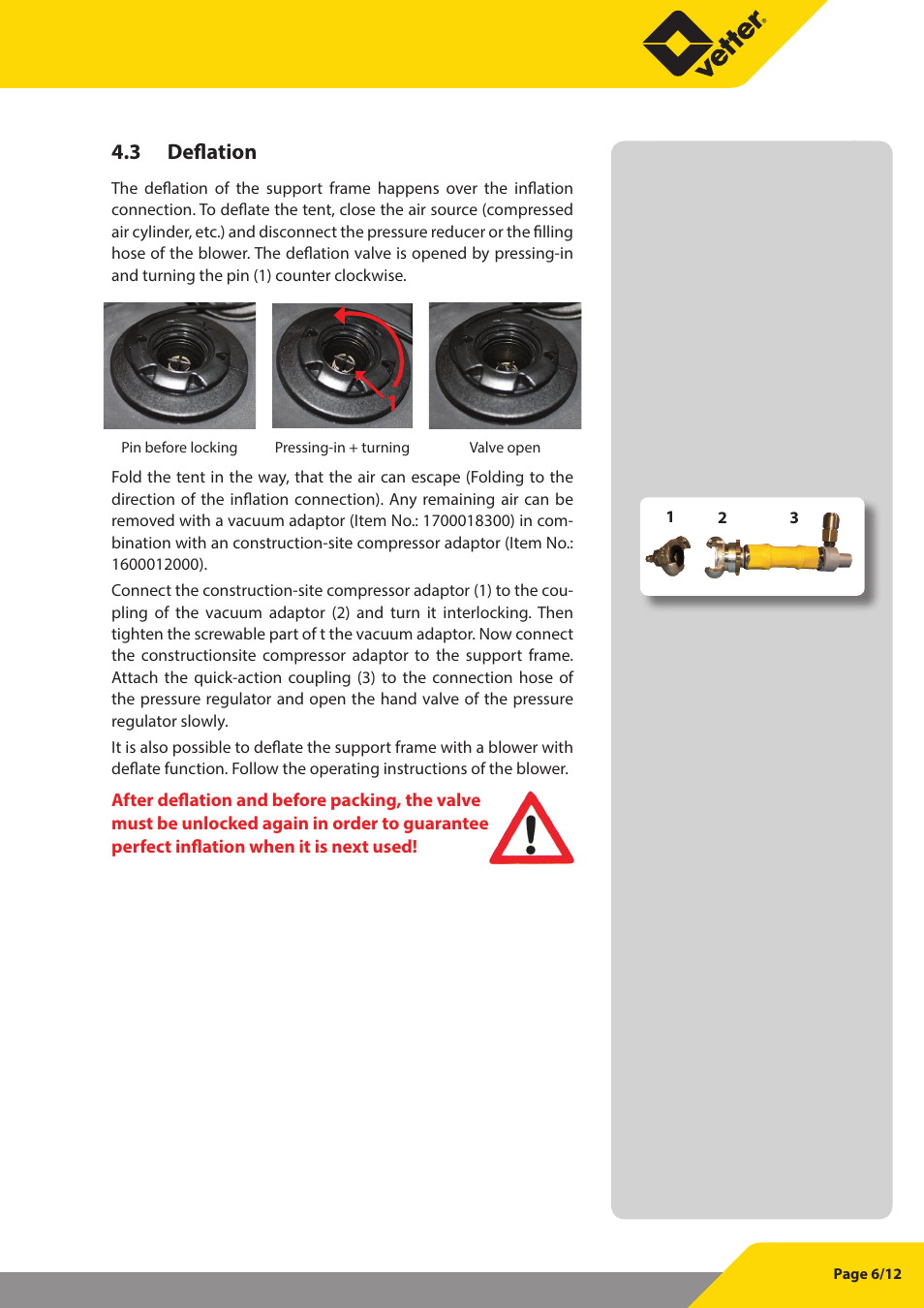 3 deflation | Vetter Universal tents User Manual | Page 7 / 13